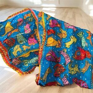 Vintage Laurel Burch Bunch Animal Dog Watercolor Scarf Southwestern